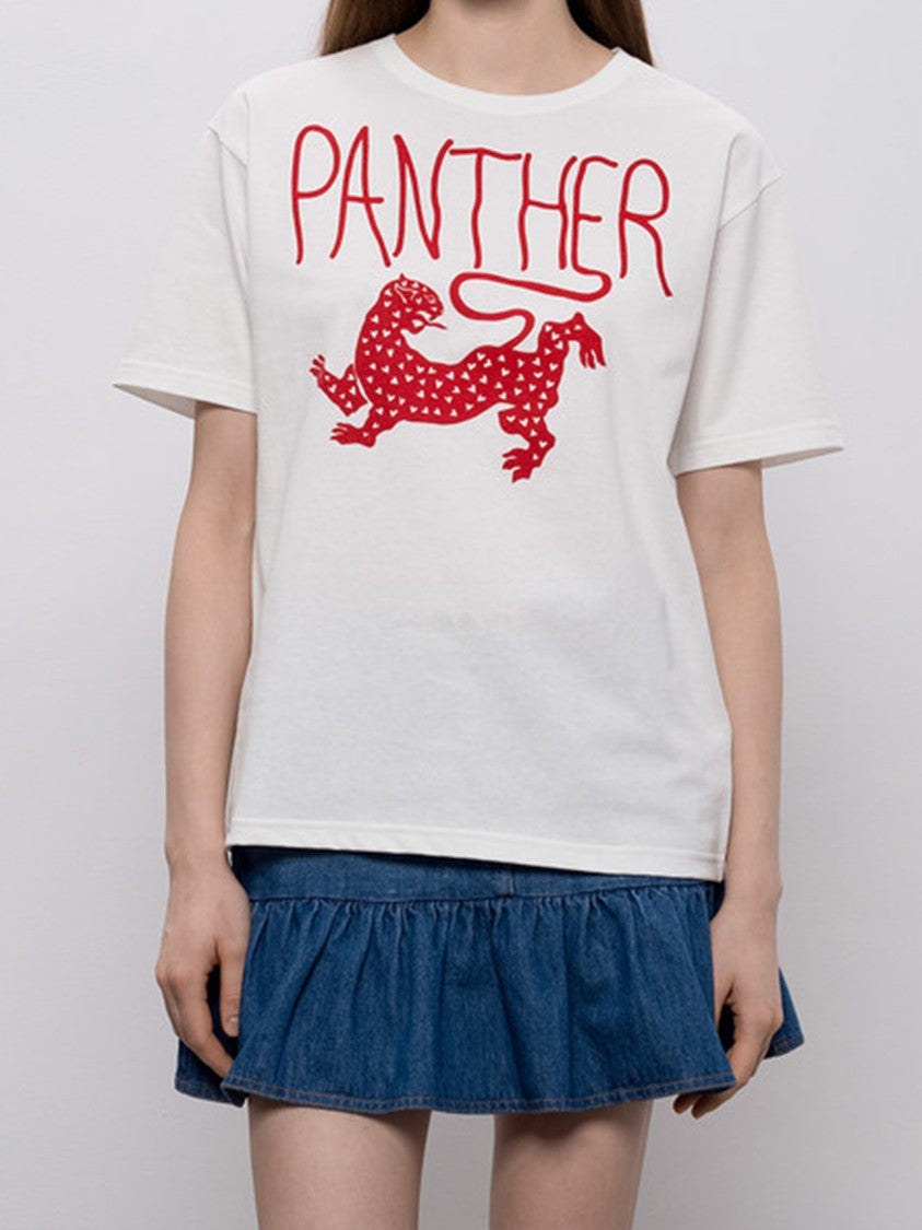 Valentino White Relaxed-Fit Panther Graphic T-Shirt