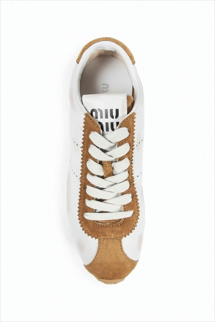 Miu Miu Minimalistic White Leather Sneakers With Suede Accents