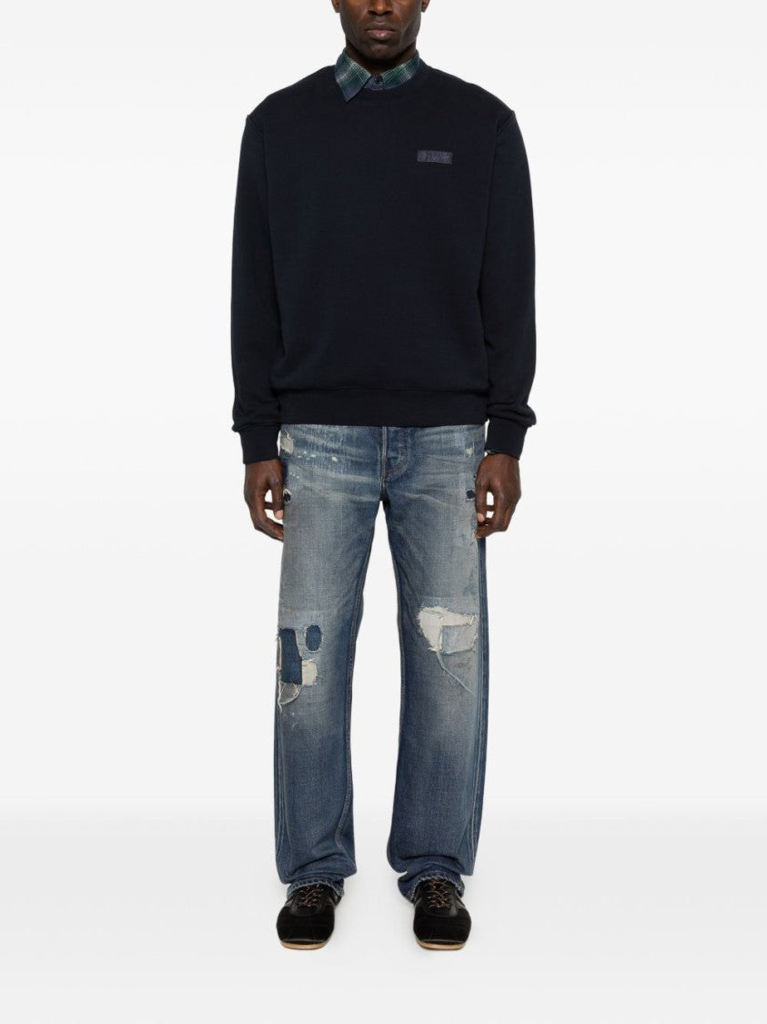 Givenchy Navy Crew Neck Sweater With Ribbed Details And Logo