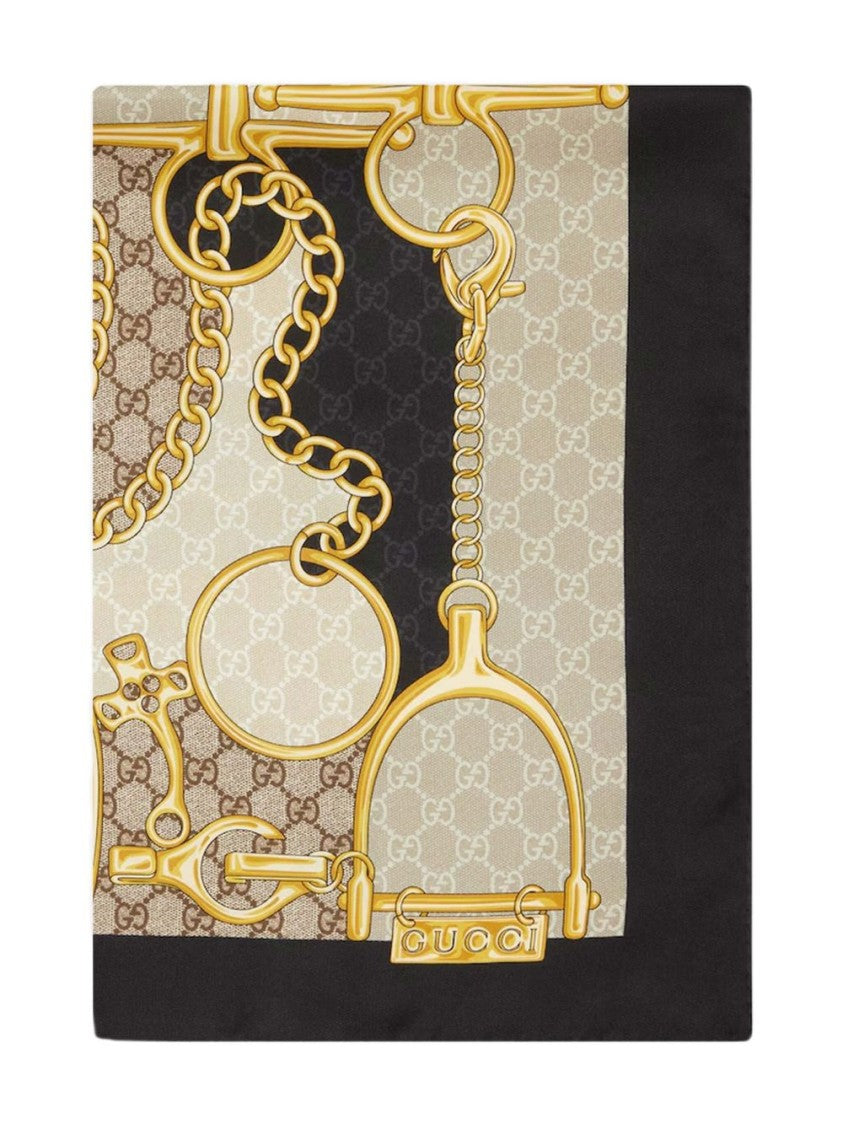 Gucci Black Silk Chain Pattern Scarf