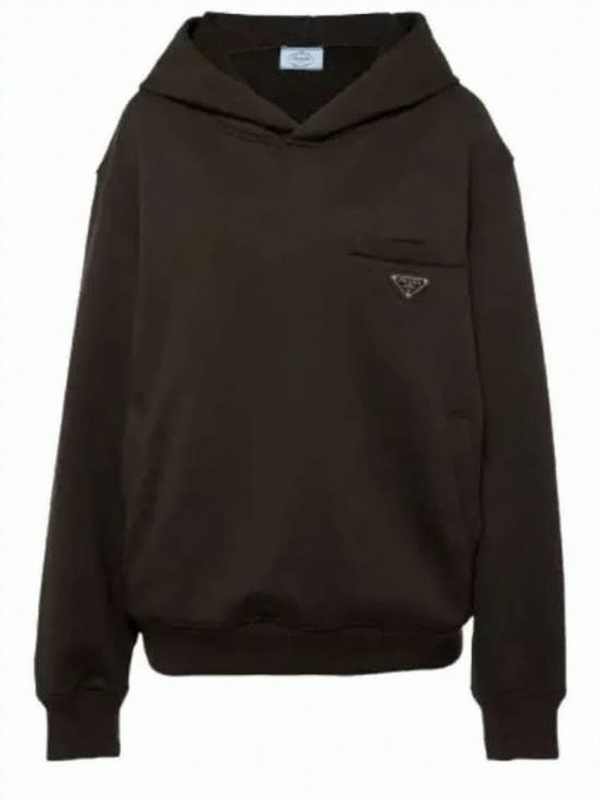 Prada Relaxed Fit Cotton Hoodie With Triangular Emblem