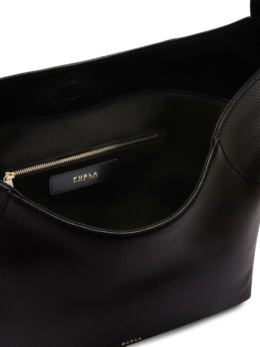 Furla Curved Black Leather Shoulder Bag