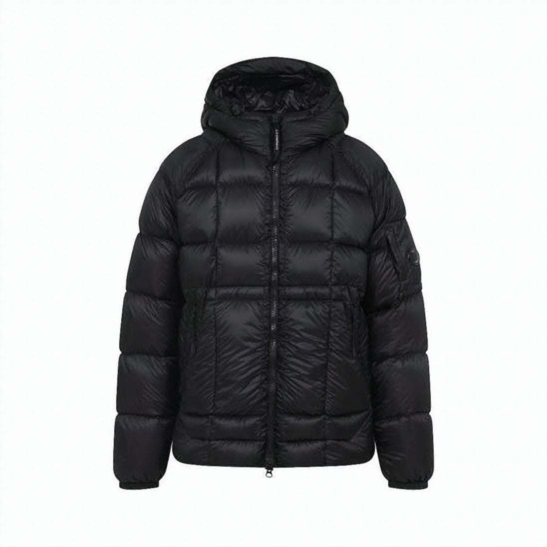 C.P. Company Quilted Black Down Jacket With Hood And Logo Patch