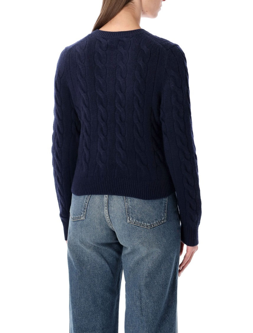 Polo Ralph Lauren Short Cable Knit Cardigan With Iconic Gold Buttons