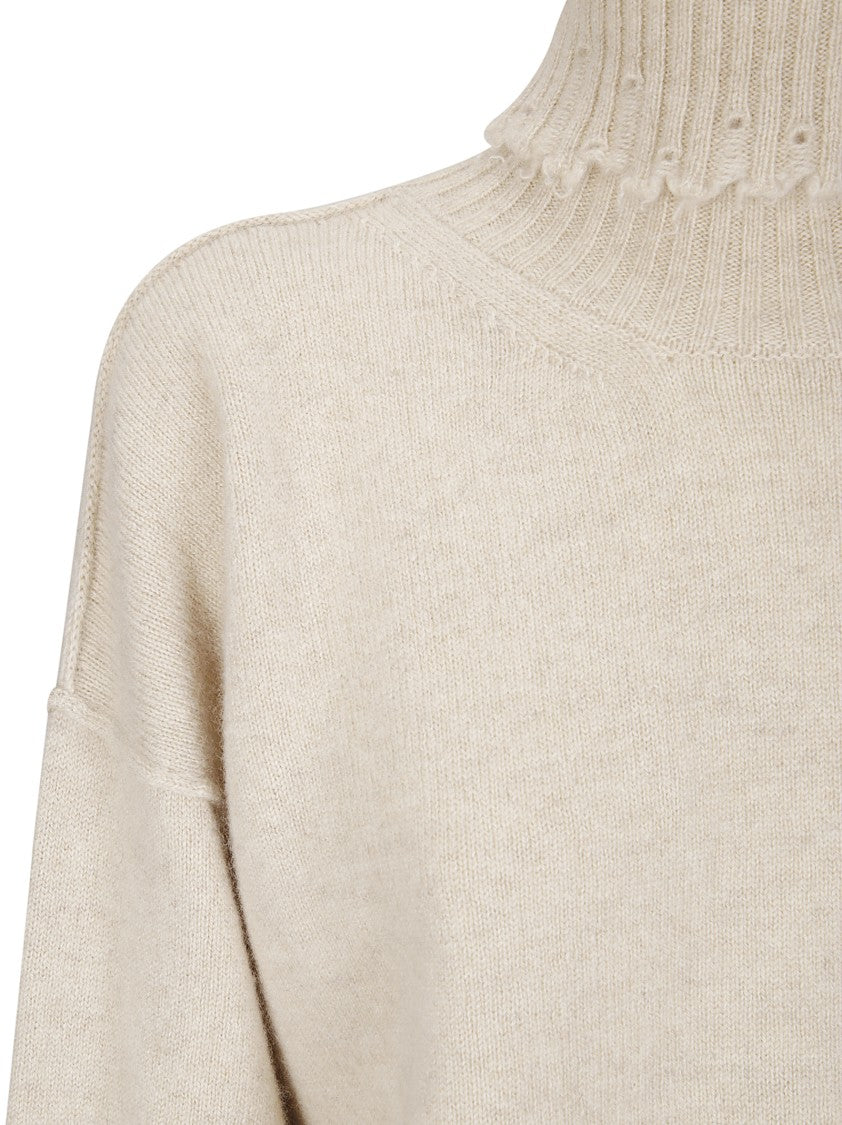 Uma Wang High Neck Cashmere Sweater With Frayed Edges