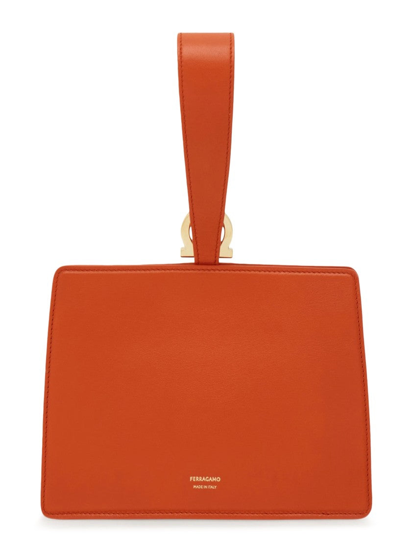 Ferragamo Rectangular Orange Clutch With Gold-Tone Clasp