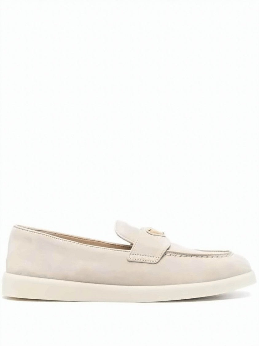 Prada Suede And Calf Leather Loafers With Triangular Detail