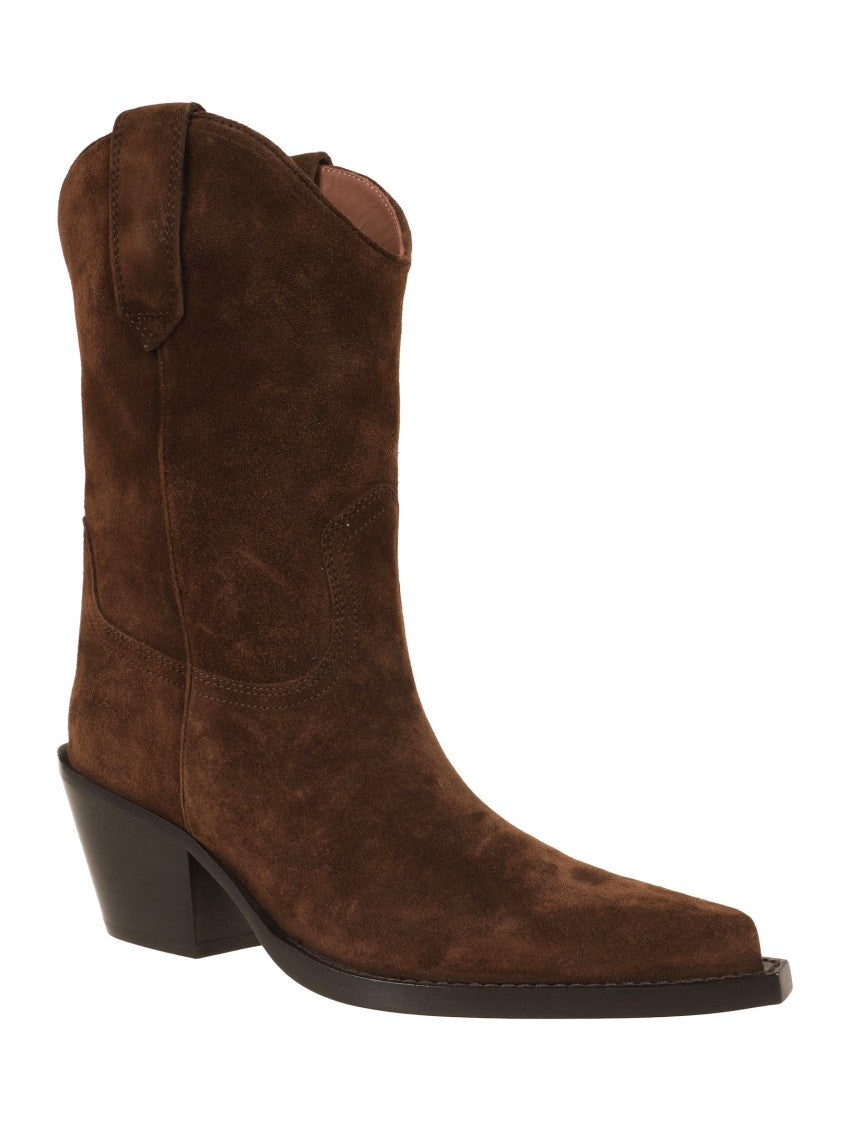 Paris Texas Mid-Calf Cowboy Boots With Sturdy Slanted Heel