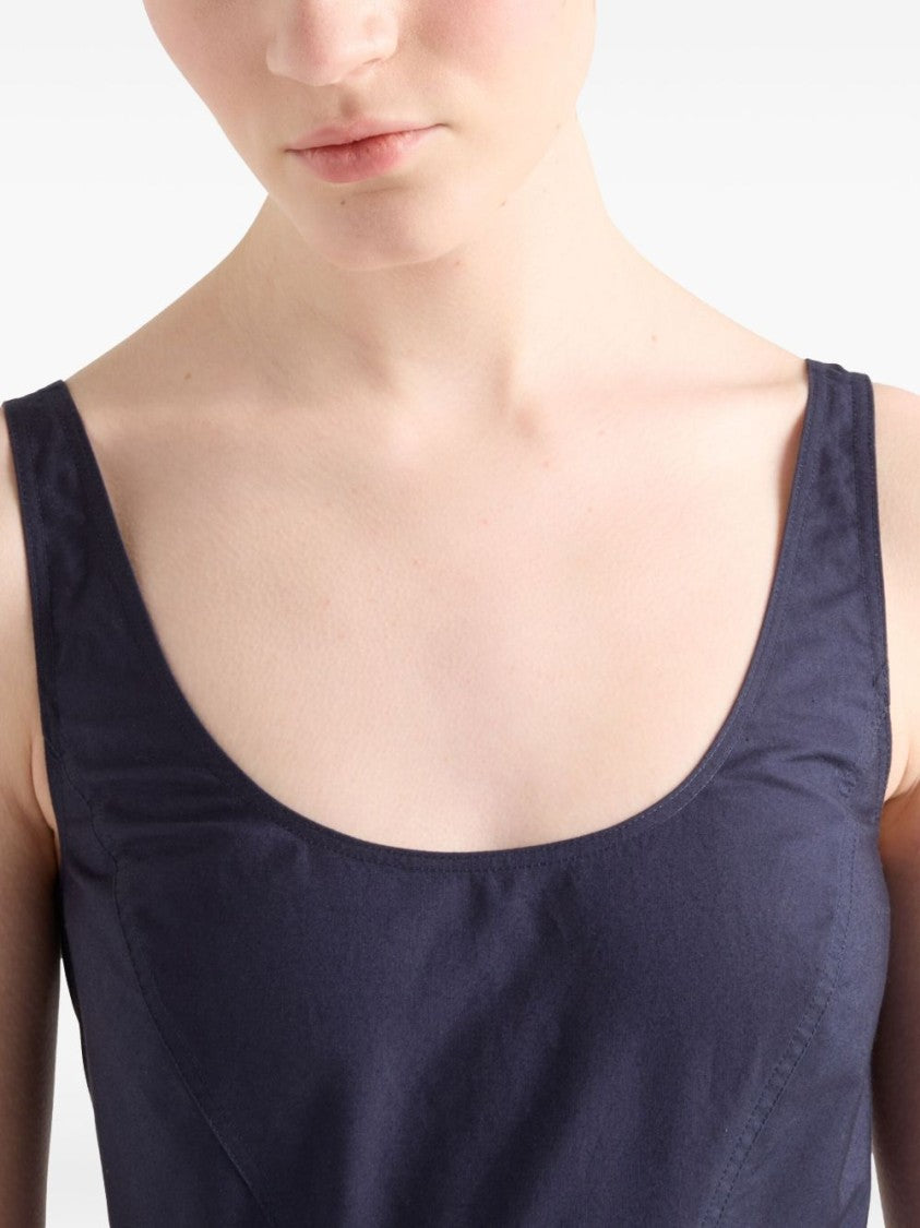 Prada Scoop Neck Cotton Dress With Concealed Zip