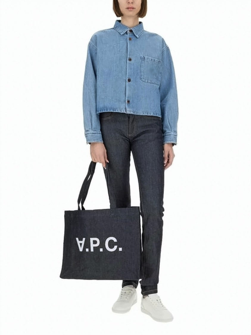 A.P.C. Cropped Denim Shirt With Classic Collar