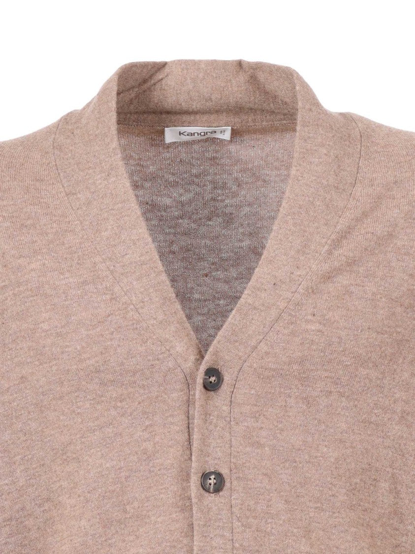 Kangra Cashmere Button-Down Wool Cardigan With V-Neckline And Ribbed Details