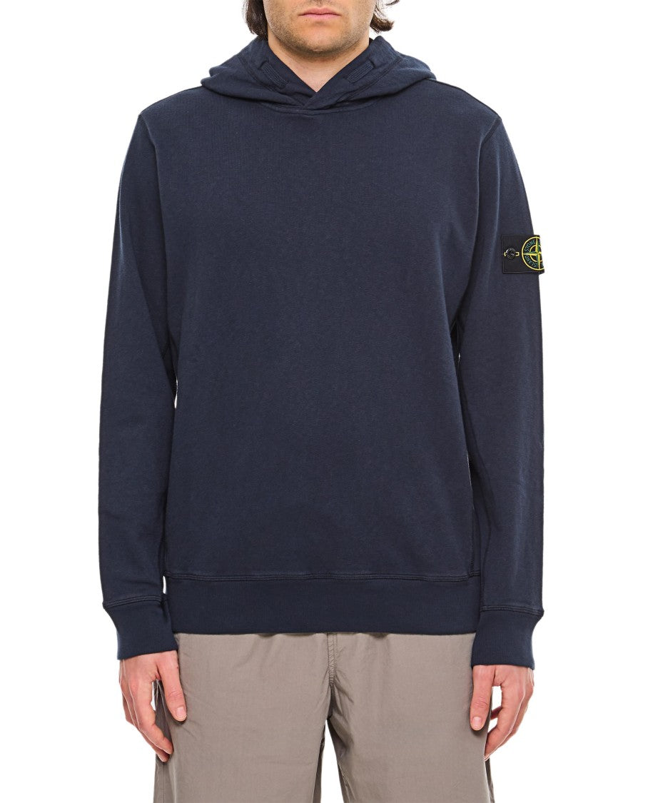 Stone Island Blue Hoodie With Logo Label Detail
