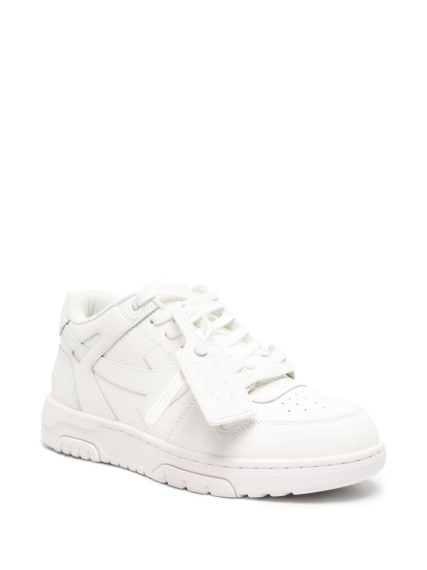Off-White Monochromatic Leather Low-Top Sneakers With Distinctive Arrow Overlay