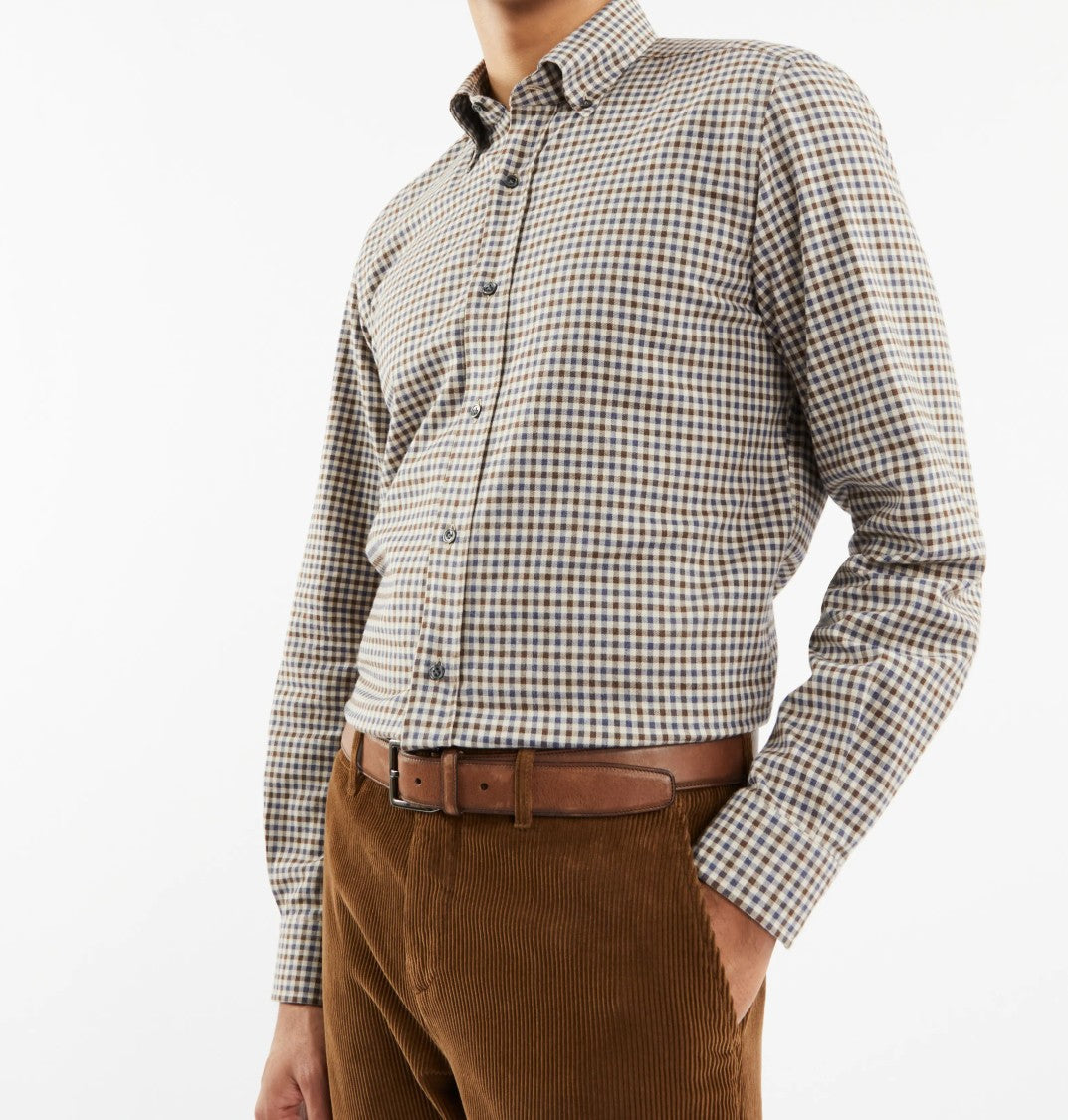 Fay Long-Sleeve Checked Shirt In Brown