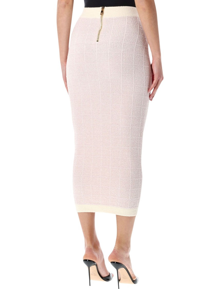 Balmain Lion Head Buttons Textured Skirt