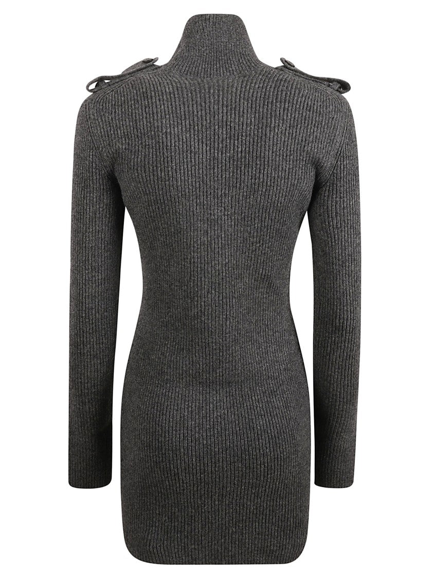 Alexander Mcqueen Fitted High-Neck Dress With Ribbed Fabric