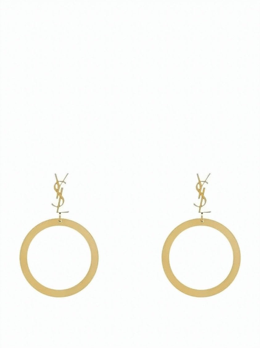 Saint Laurent Polished Brass Hoop Earrings With Logo Emblem