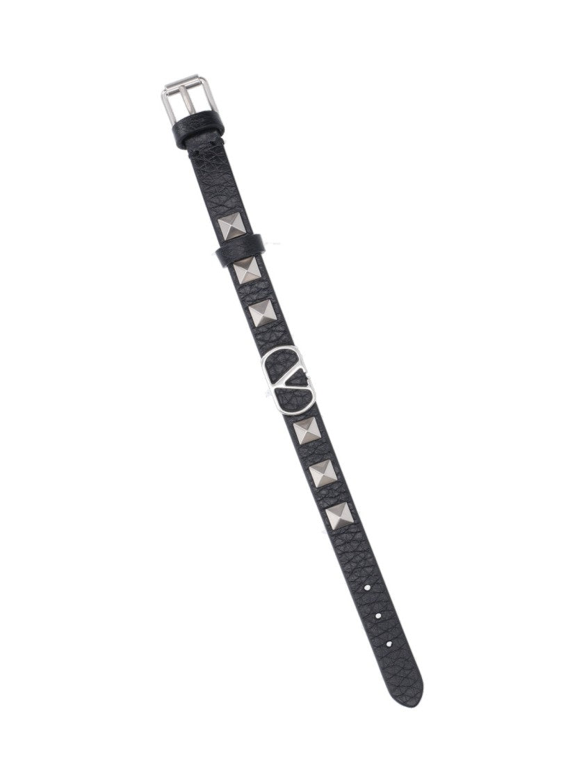Valentino Garavani Textured Leather Bracelet With Silver Studs