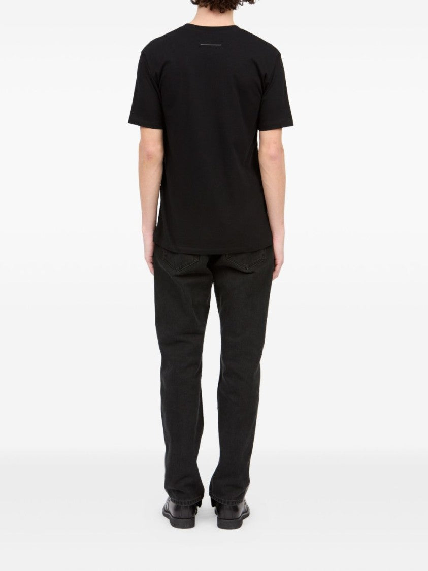 Mm6 By Maison Margiela Gradient Effect Black T-Shirt With Subtle Graphic Print