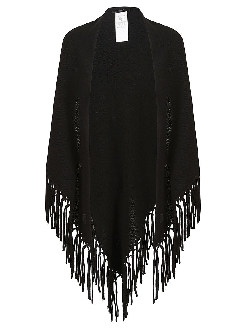 Max Mara Textured Knit Black Wool Scarf With Fringed Edges