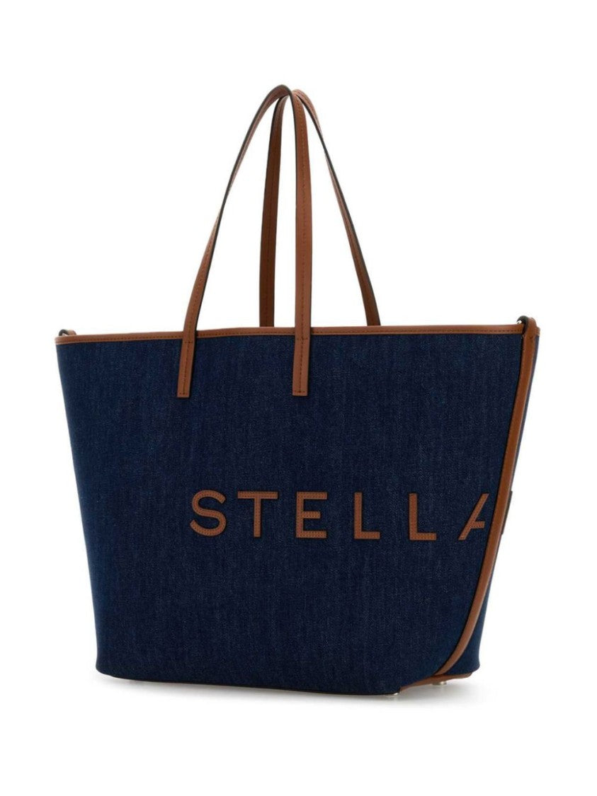 Stella Mccartney Structured Tote Bag With Denim-Like Texture And Bold Lettering