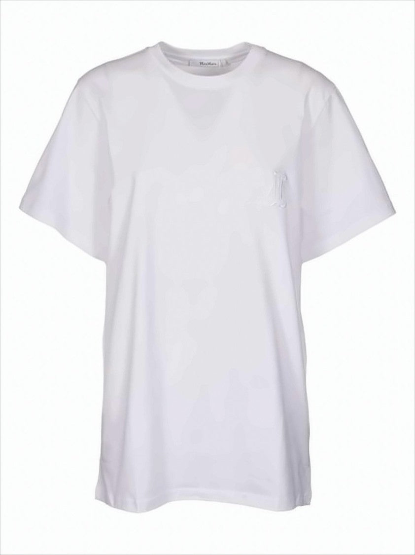 Max Mara Short-Sleeve White T-Shirt With Embroidered Logo
