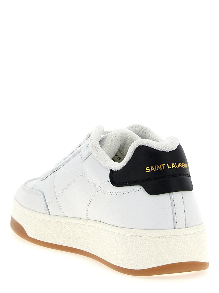 Saint Laurent Leather Sneakers With Contrast Heel And Embossed Logo