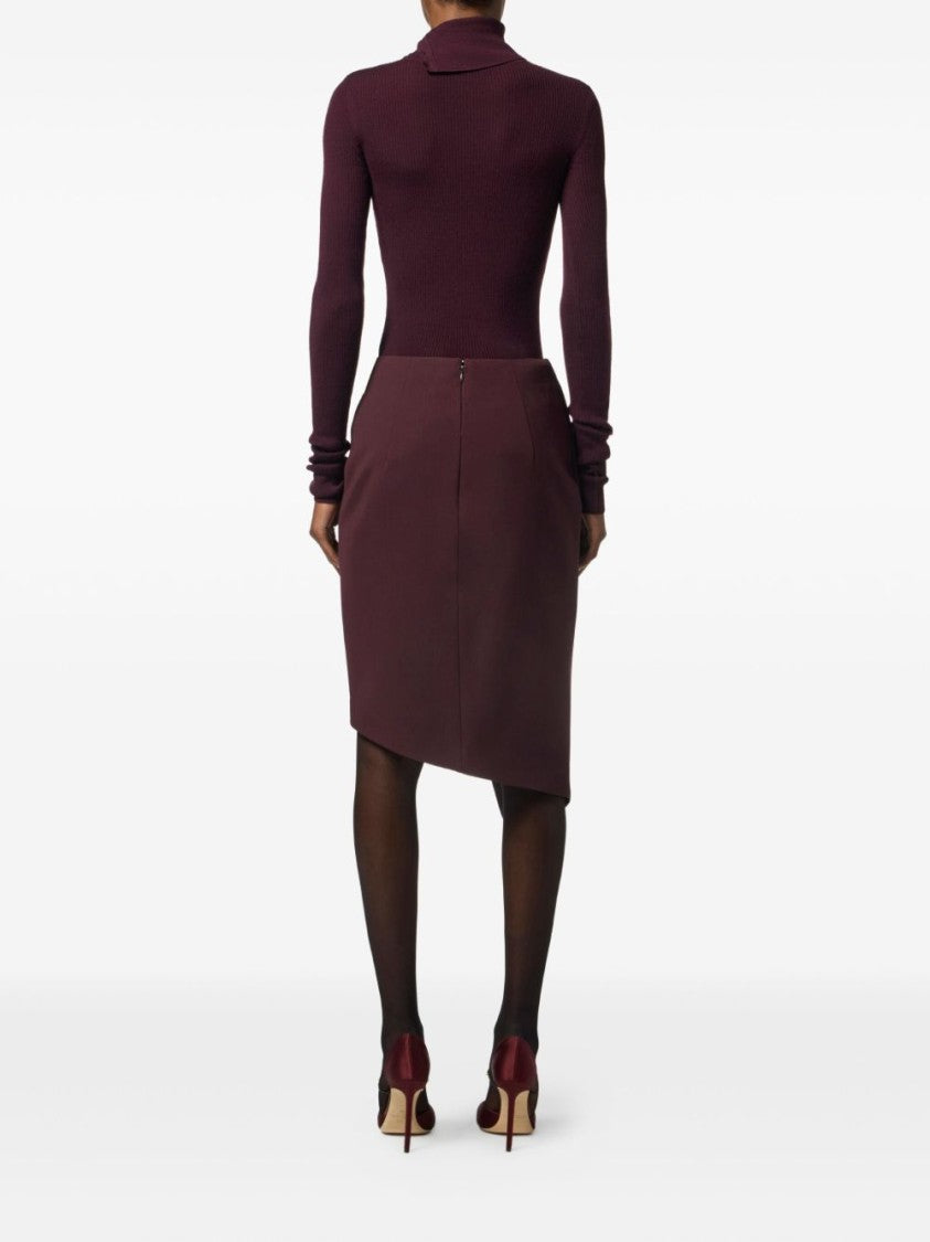 Elisabetta Franchi Asymmetrical Bordeaux Skirt With Wrap-Style Front