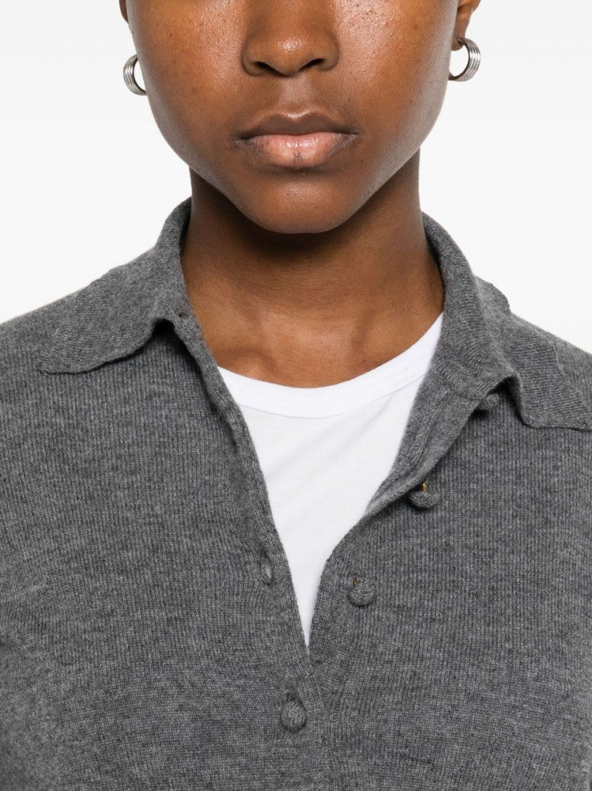 Alpha Studio Grey Knit Sweater With Classic Polo Collar And Tailored Fit