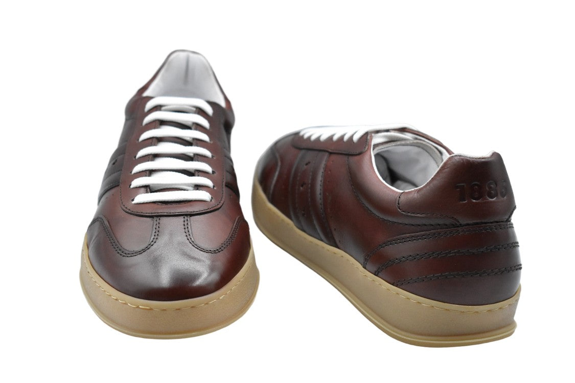 Pantofola D'oro Low-Top Brown Leather Sneakers With Perforated Detailing