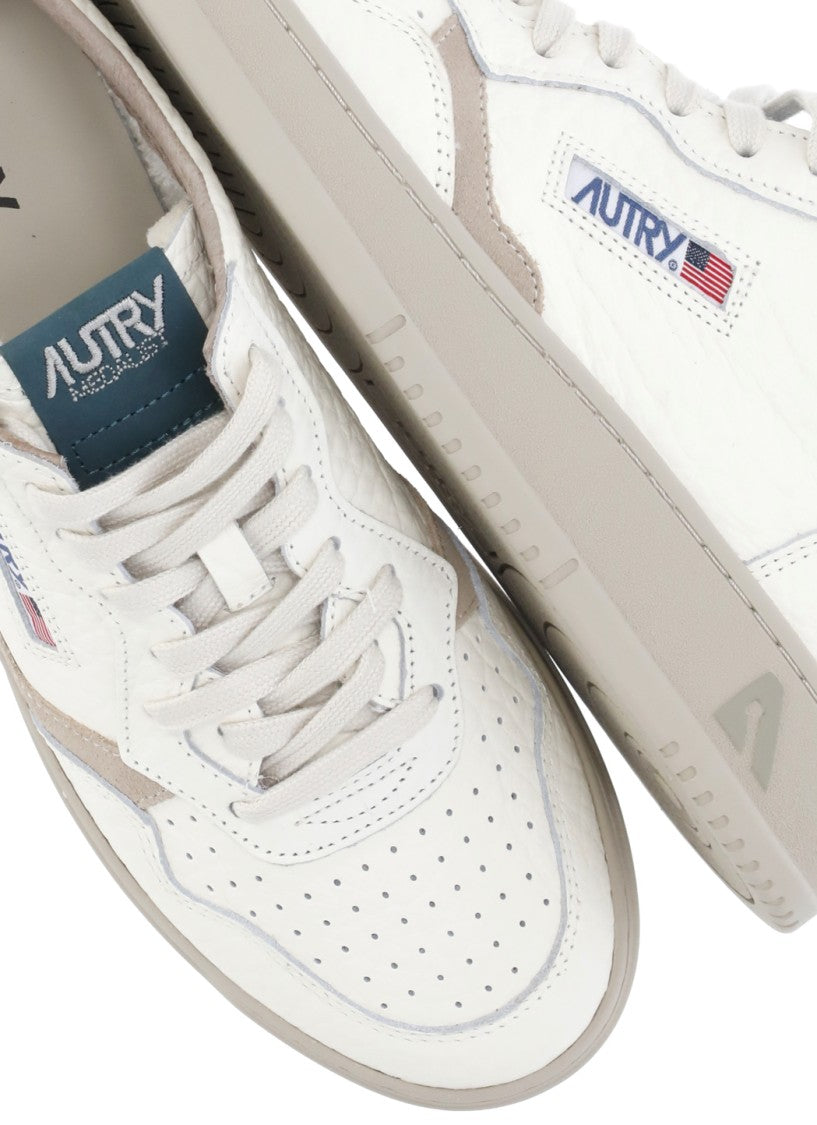 Autry White Beige Suede Accent Perforated Low-Top Sneakers
