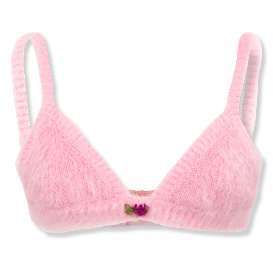 Alessandra Rich Carded Mohair Knit Bra With Intricate Embroidery