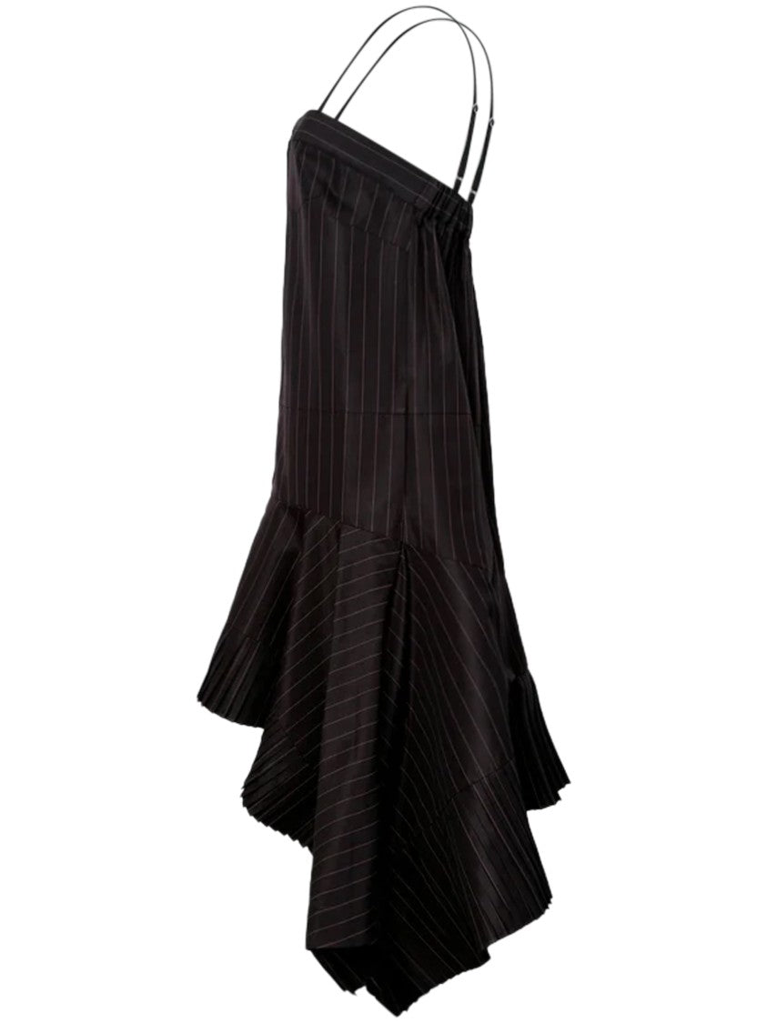 Sacai Chalk Stripe Mini Dress With Asymmetrical Hemline
