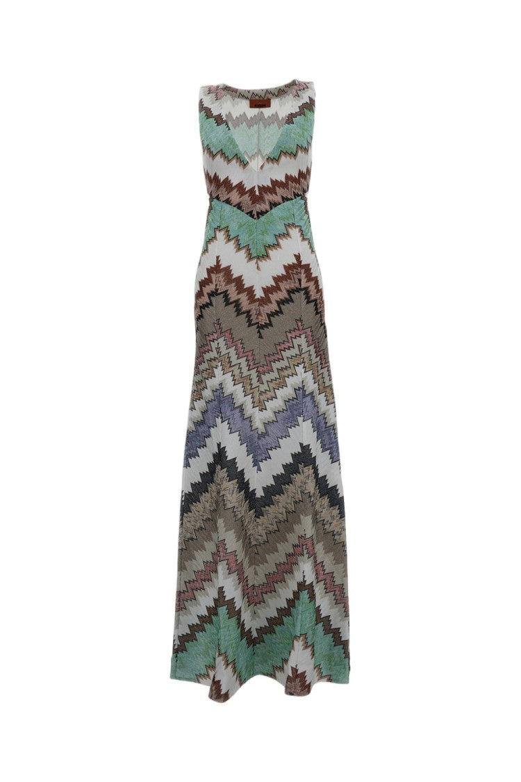 Missoni Multicolor Deep V-Neck Maxi Dress In Viscose Lamé