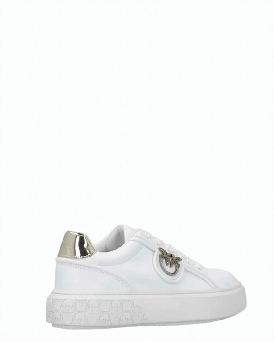 Pinko White Leather Logo Sneakers