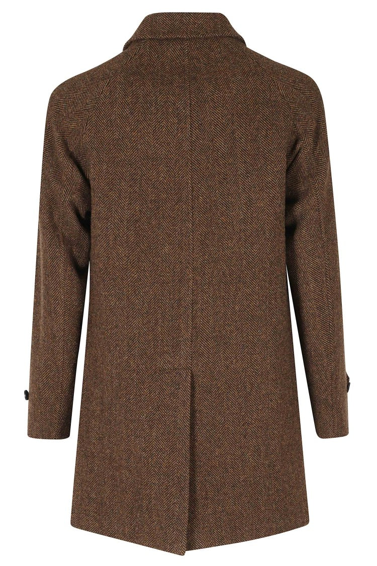 Breras Milano Brown Spiked-Weave Virgin Wool Raglan Coat