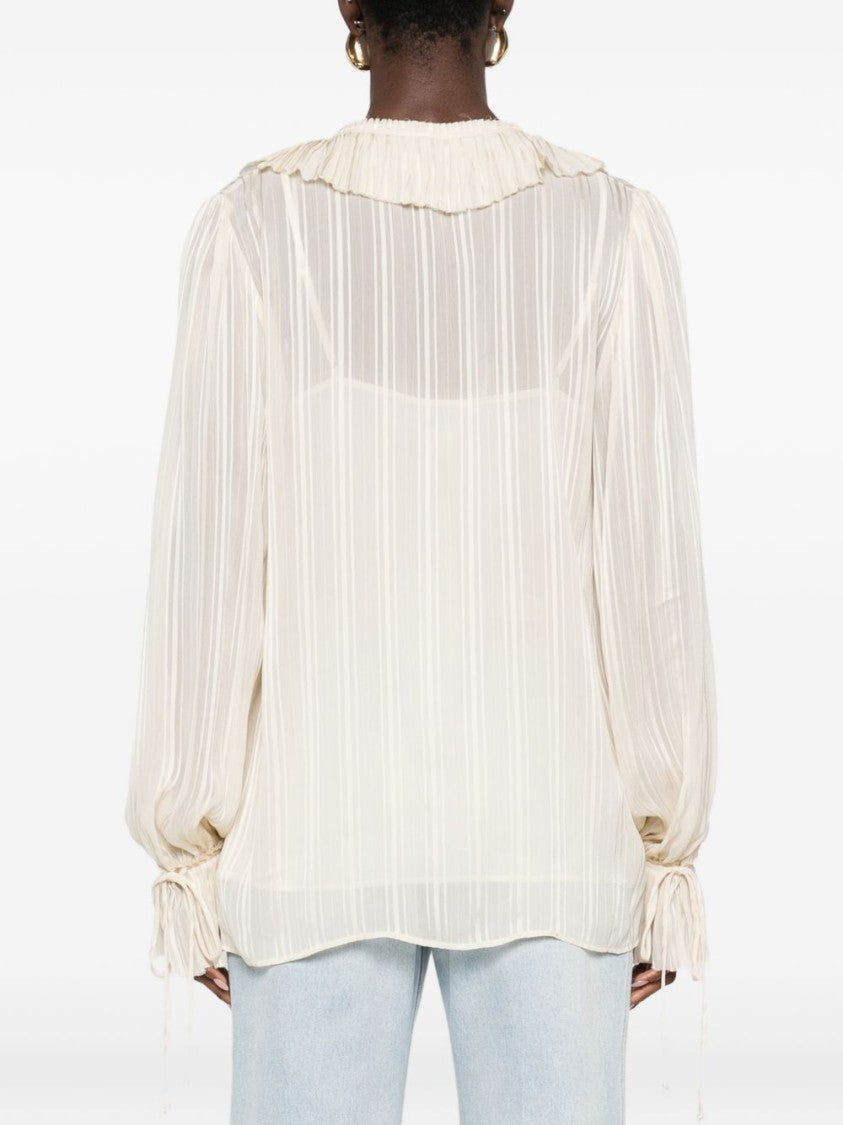 Pinko Sheer Blouse With Ruffled V-Neck