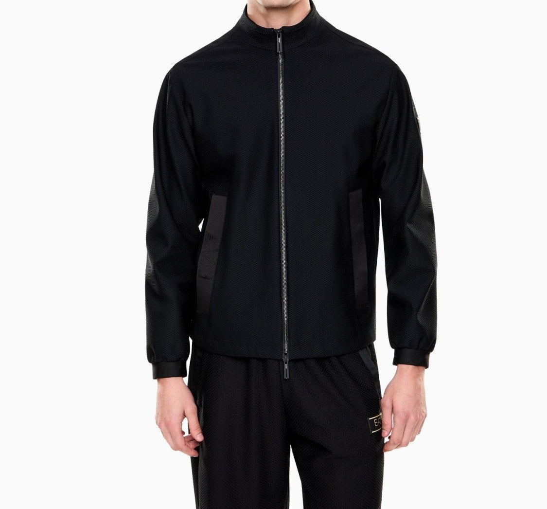Ea7 Emporio Armani Regular Fit Black Bomber Jacket With Subtle Logo