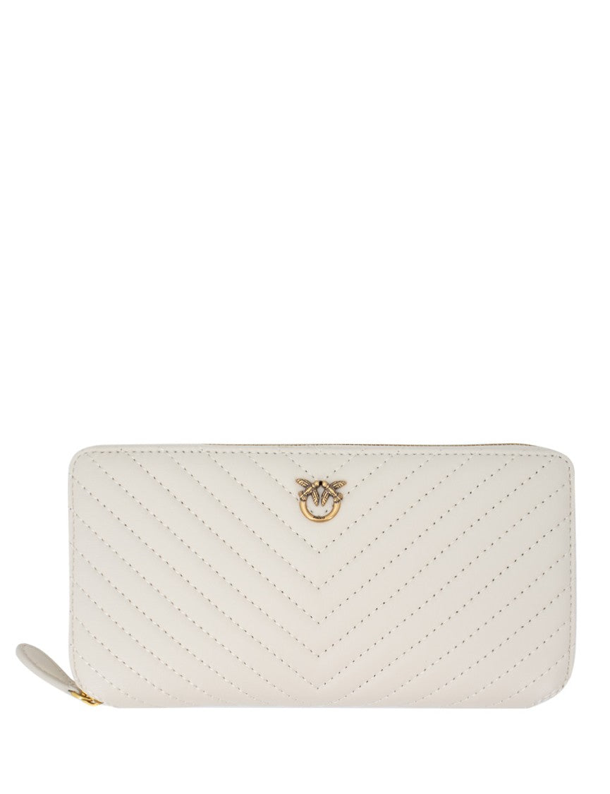 Pinko White Quilted Leather Wallet With Gold-Plated Logo