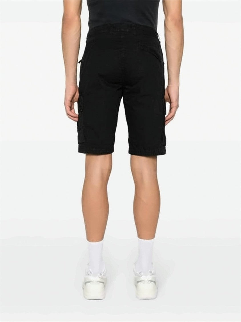 Stone Island Black Cargo Shorts With Button Closure