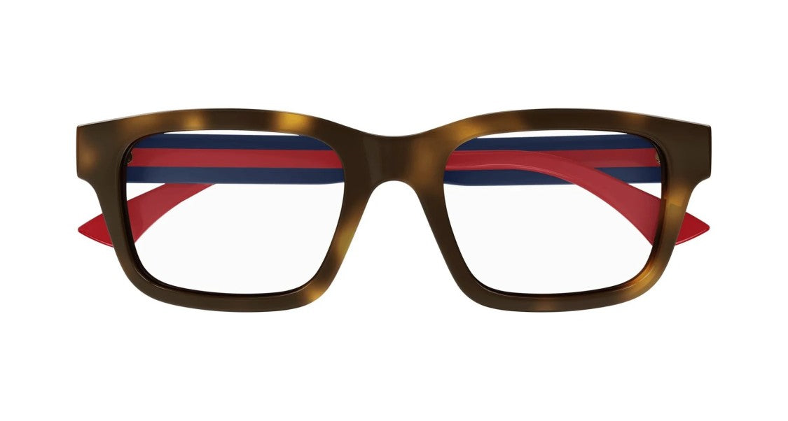 Gucci Havana Bold Temple Design Square-Shaped Eyeglasses