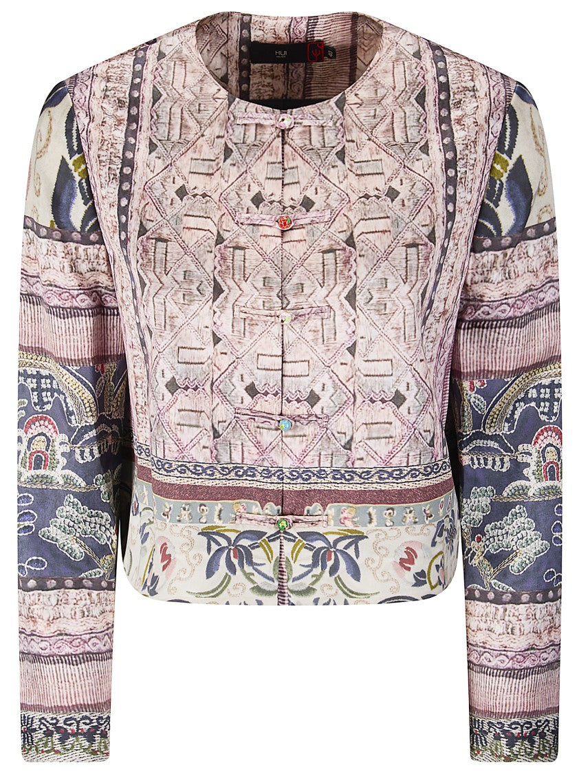 Hui Chinese-Style Printed Short Silk Jacket