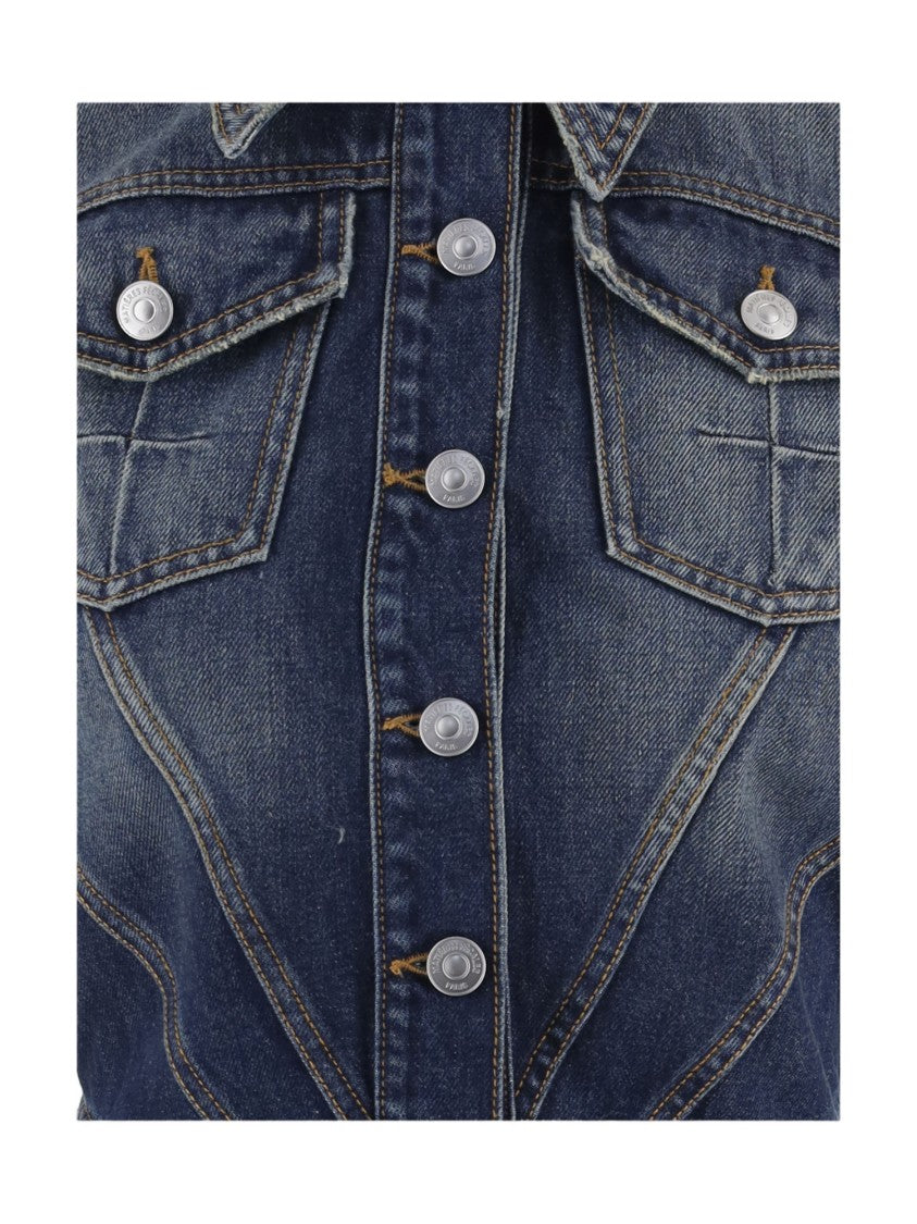 Matieres Fecales Cotton Denim Jacket With Fringed Peplum Hem
