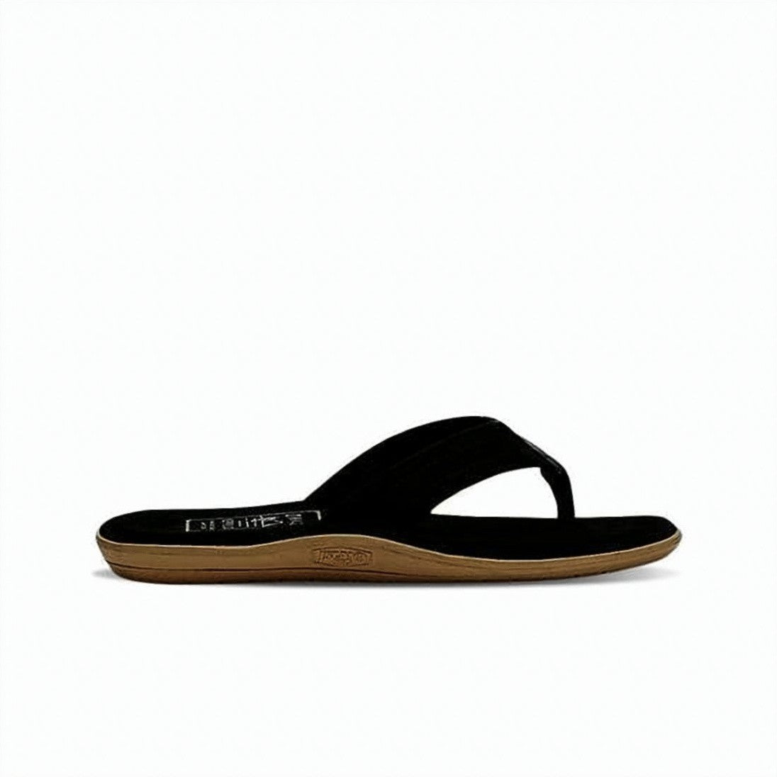 Island Slipper Black Suede Slip-On Sandal With Thong Strap Design