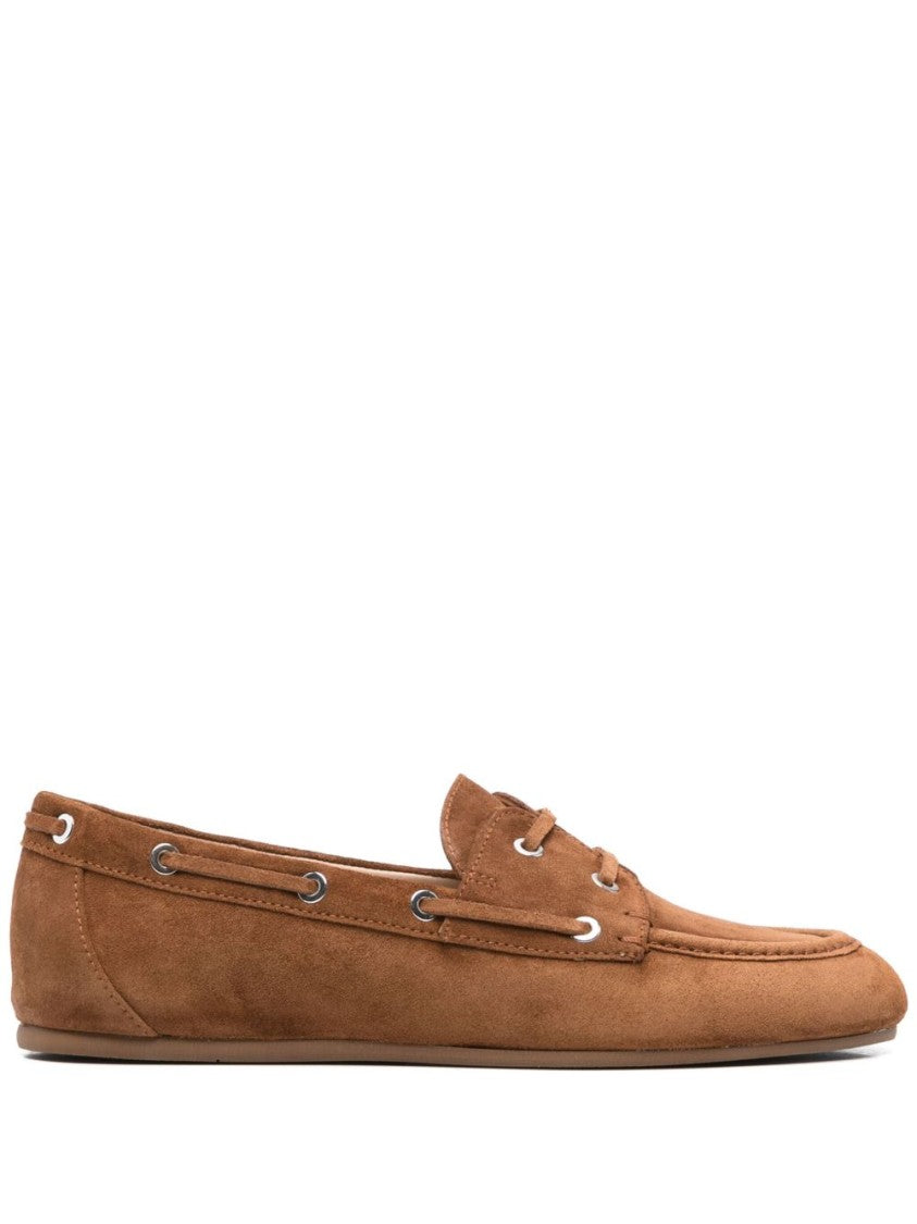 Stuart Weitzman Suede Flat Loafers With Decorative Lacing
