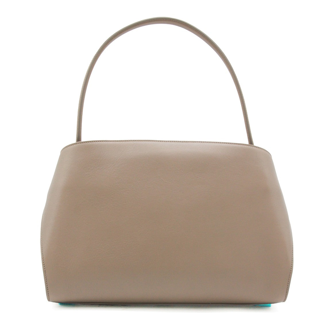 Ferragamo Structured Taupe Leather Handbag With Gold-Tone Clasp Details