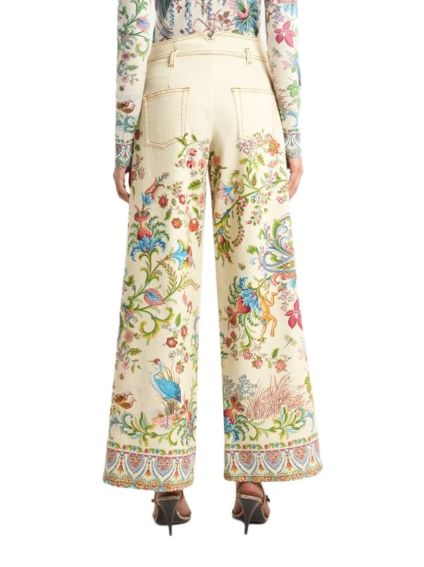 Etro Cream Floral Bird Wide Trousers