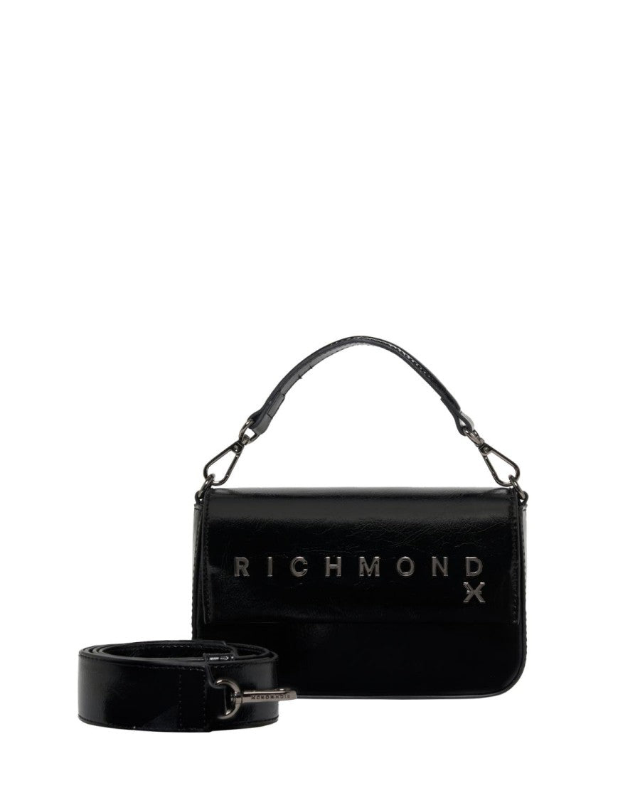 Richmond Glossy Black Shoulder Bag With Detachable Strap