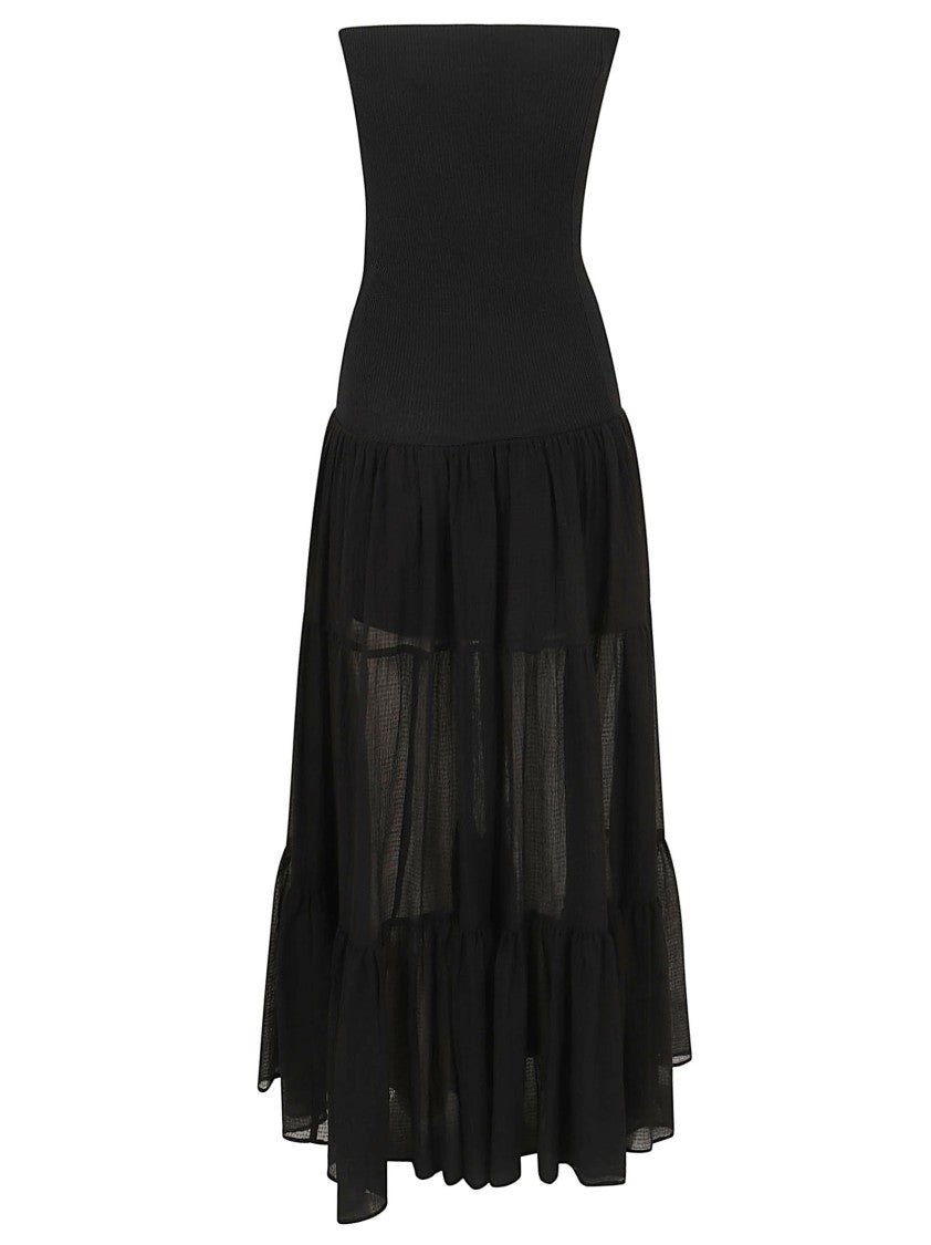 Pinko Ribbed Seersucker Midi Dress With Flounced Skirt