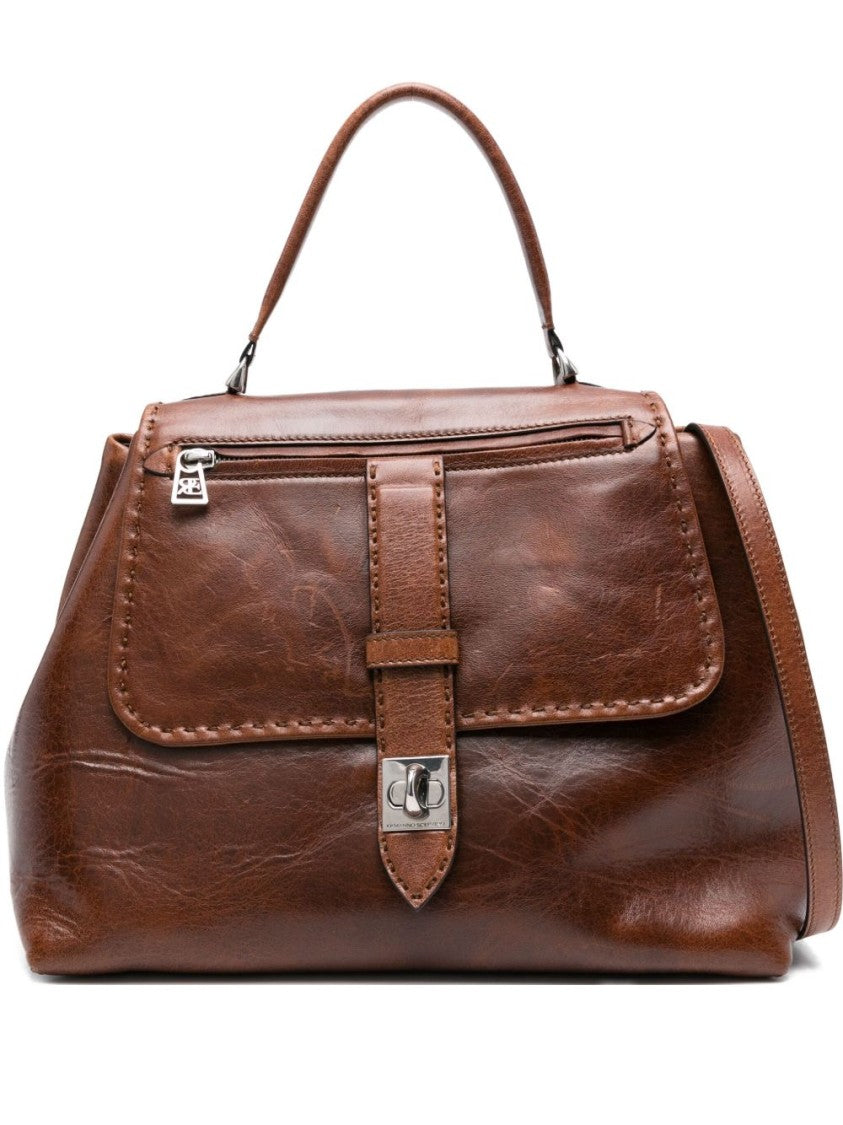 Ermanno Scervino Structured Brown Shoulder Bag With Silver-Tone Hardware